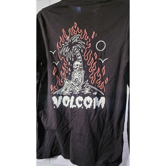 Volcom Burntout Long Sleeve Skeleton Graphic T-Shirt Black Palm Tree Small D30 - Picture 3 of 4